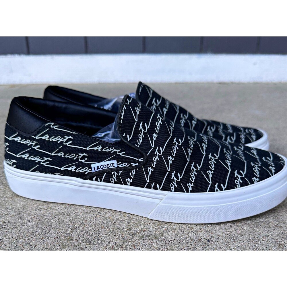Lacoste Jump Serve Men’s 9 Black White Logo Print Slip On Sneakers Streetwear